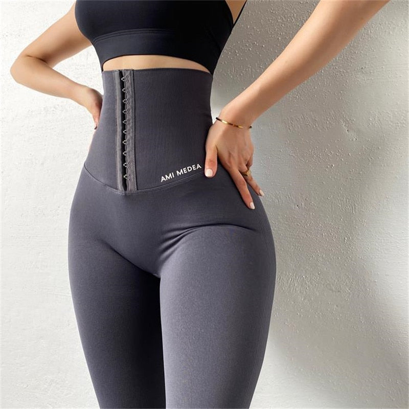 Seamless High Waist Compression Sports Pants Women Abdomen  Adjustable Push Up Yoga Pants Stretchy Running Gym Fitness Leggings