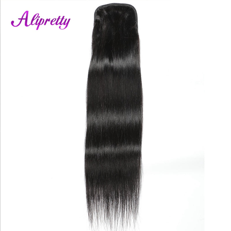 Extensiones de cabello humano de cola de caballo con clip en cola de caballo con cordón coletas de cabello brasileño recto para mujeres Remy 1 pieza