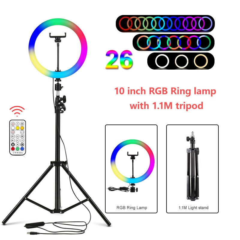 Yizhestudio Ring Lamp with tripod Dimmable Selfie Ring Light with stand color Annular tube photographic lighting For Live Studio