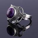 925 Silver Ring Oval 8 * 10MM Natural Moonstone and Natural Purple Dragon Crystal Vintage Wreath Engagement Wedding Party Gift