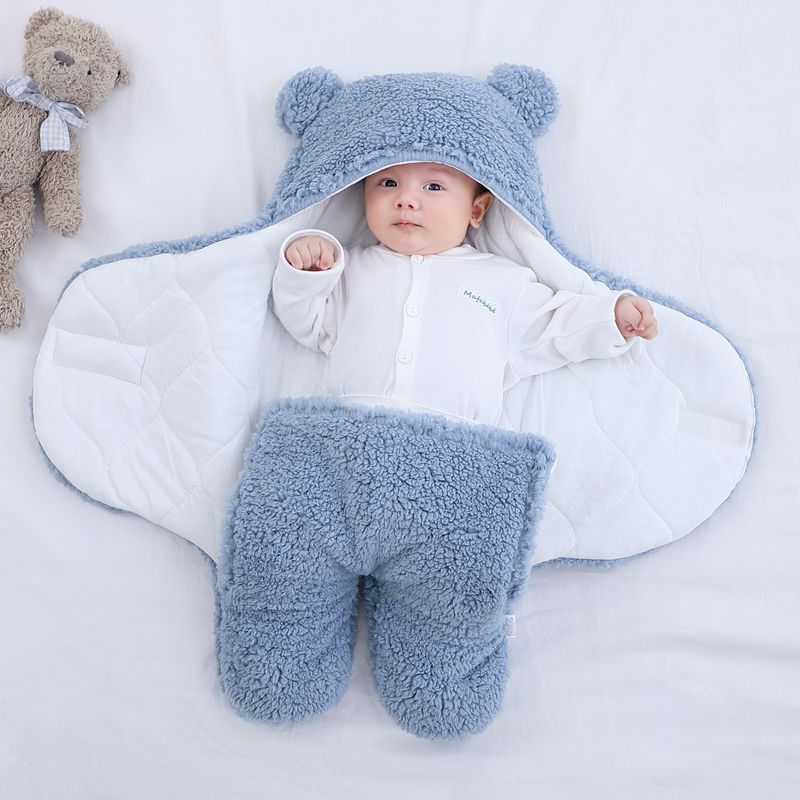 Saco de dormir con velcro envuelto estilo murciélago para bebé, saco de dormir de lana para invierno, manta envolvente para recién nacido, pijama de modelado de oso de 1 a 3M