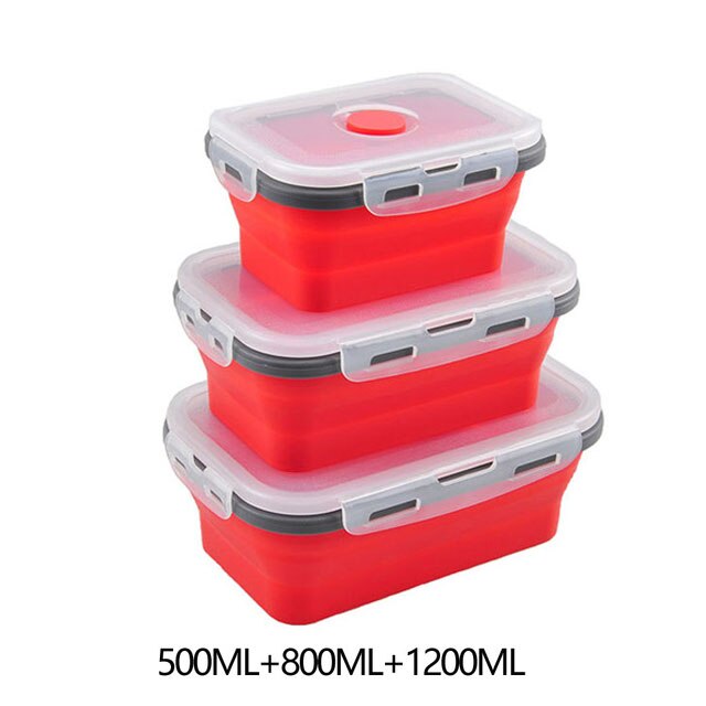 Contenedores de almacenamiento de alimentos con tapas de silicona plegable BPA almuerzo gratis caja de ensalada de frutas Set reezer apto para microondas