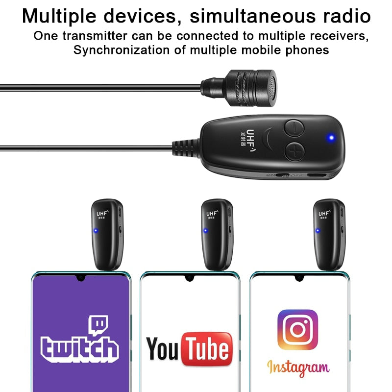 UHF Wireless Lavalier-Mikrofon mit Lavalier-Revers-Mikrofon-Sender und -Empfänger für Computer-Lautsprecher-Telefon-DSLR-Kamera