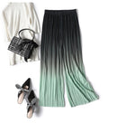 Female Summer Ice Silk Gradient Color Wide Leg Pants Pleated Nine Points Large Size High Waist Drape Skirt Straight Beach Pants
