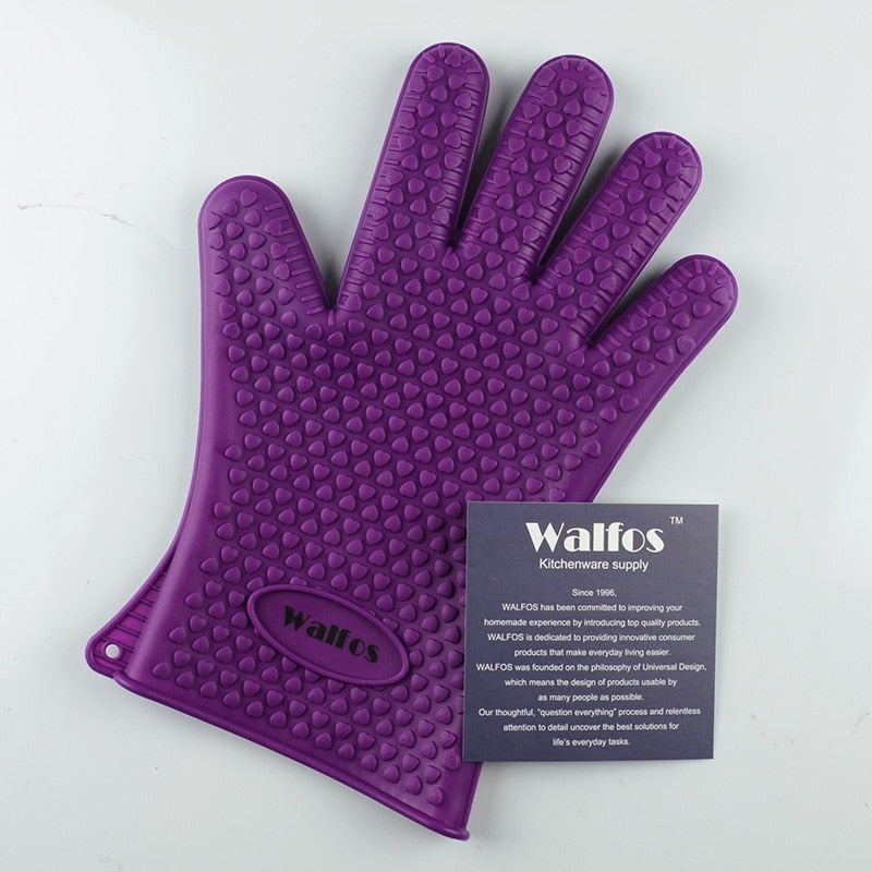 WALFOS 1 Piece Food Grade Cooking Baking BBQ Glove Heat Resistant Silicone BBQ Grill Glove Barbecue Grilling Glove BBQ Tools