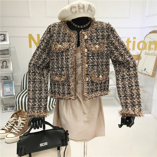 Chaqueta corta de tweed de estilo de mujer con temperamento de alta calidad, chaqueta elegante de otoño 2022 para mujer, chaqueta de moda para mujer, Top para mujer