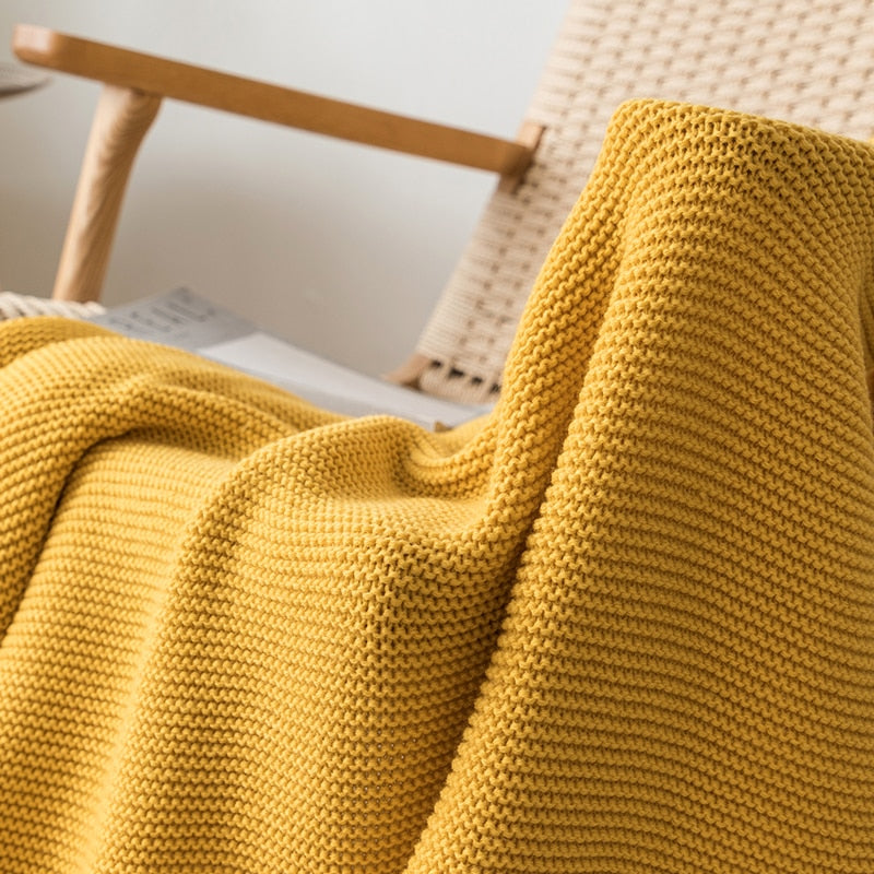 Manta amarilla sofá manta de punto sólido suave pompón borlas manta de viaje 130x160cm hogar sofá silla sofá cama 50 "x 62"