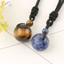 CSJA Natural Stones Necklaces &amp; Pendants Lucky Obsidian Lapis Tiger Eye Braided Rope Chain Woman Men Vintage Jewelry Gifts S463