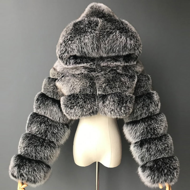 Lose Frauen Jacke 2021 Mode Herbst Winter Kunstpelz Cropped Mantel Flauschige Reißverschluss Mit Kapuze Warme Kurze Jacke