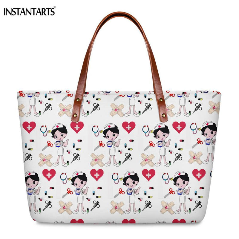 INSTANTARTS Cartoon Nurse Print Women Casual Work Handbags Large Capacity Tote Hospital Paramedical Fashion Travel Shoulder Bag