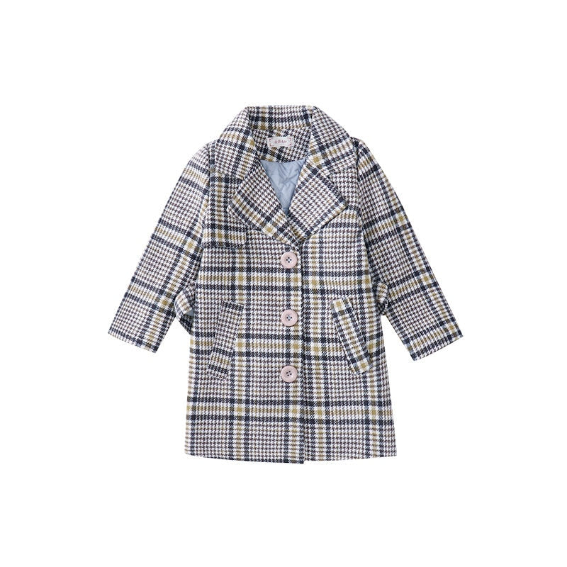 Kids Girl Overcoat Winter New Fashion Houndstooth Wool Coat for Girl Teens Autumn Jacket Long Thick Outerwear Children Windproof