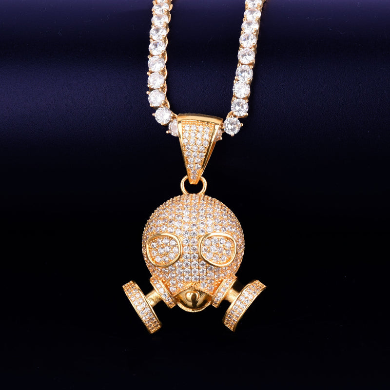 Skull Mask Pendant Necklace  Gold Color Plated Charm AAAA Cubic Zircon Men's Hip Hop Rock Jewelry