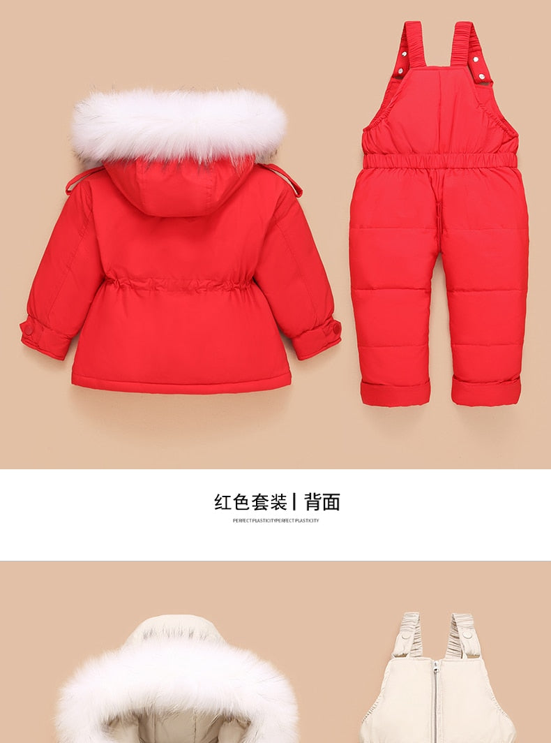 Kinder Daunenmantel Jacke + Overall Kinder Kleinkind Mädchen Junge Kleidung Daunen 2 stücke Winter Outfit Anzug Warme Baby Overalls Kleidung Sets
