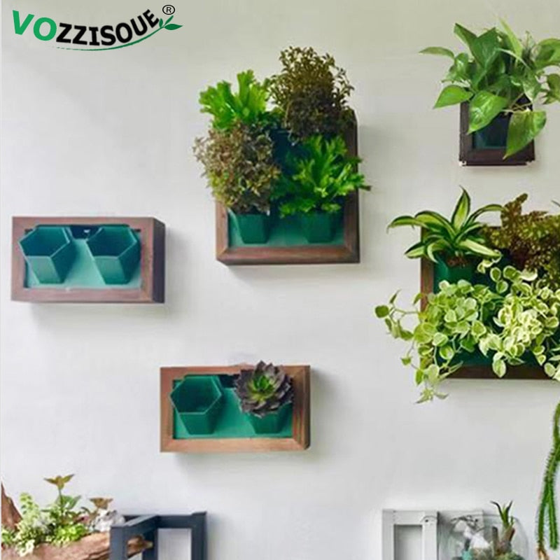 Creative Decorative Hanging Pots Hydroponic Wooden Flower Box Photo Frame Flower Pot Holder Vertical Garden Wall Plastic Planter