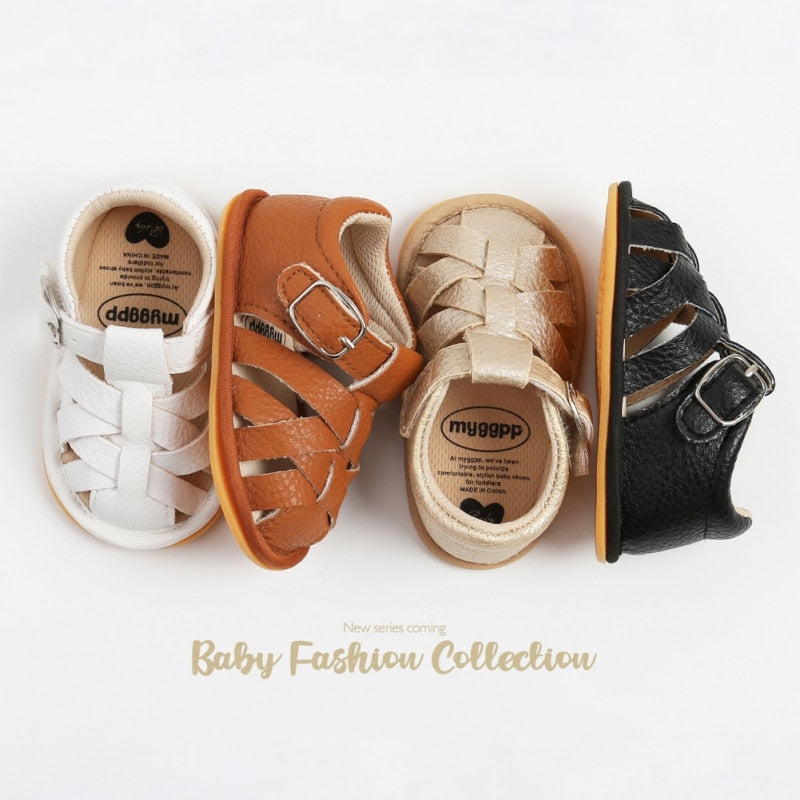 Summer Newborn Shoes Baby Boys Sandals Soft Leather Bebe Boys Prewalker Soft Sole Genuine Leather Beach Sandals 4 Colors