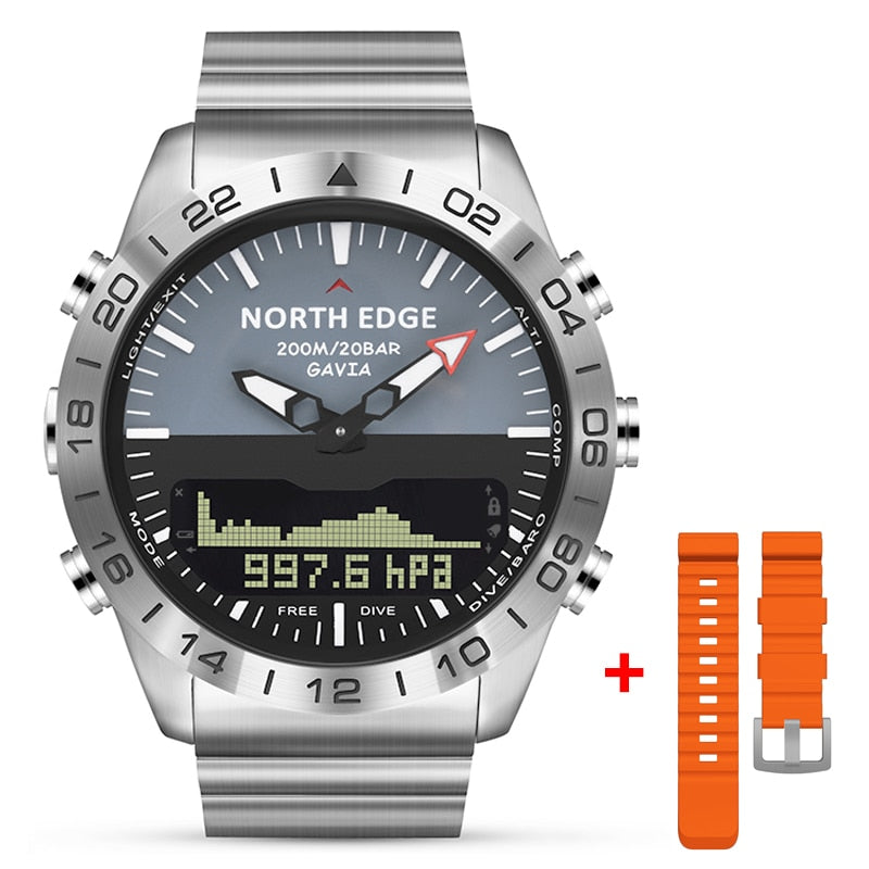 Reloj Digital deportivo de buceo para hombre, relojes para hombre, ejército militar, lujo, acero completo, negocios, resistente al agua, 200m, altímetro, brújula, borde norte