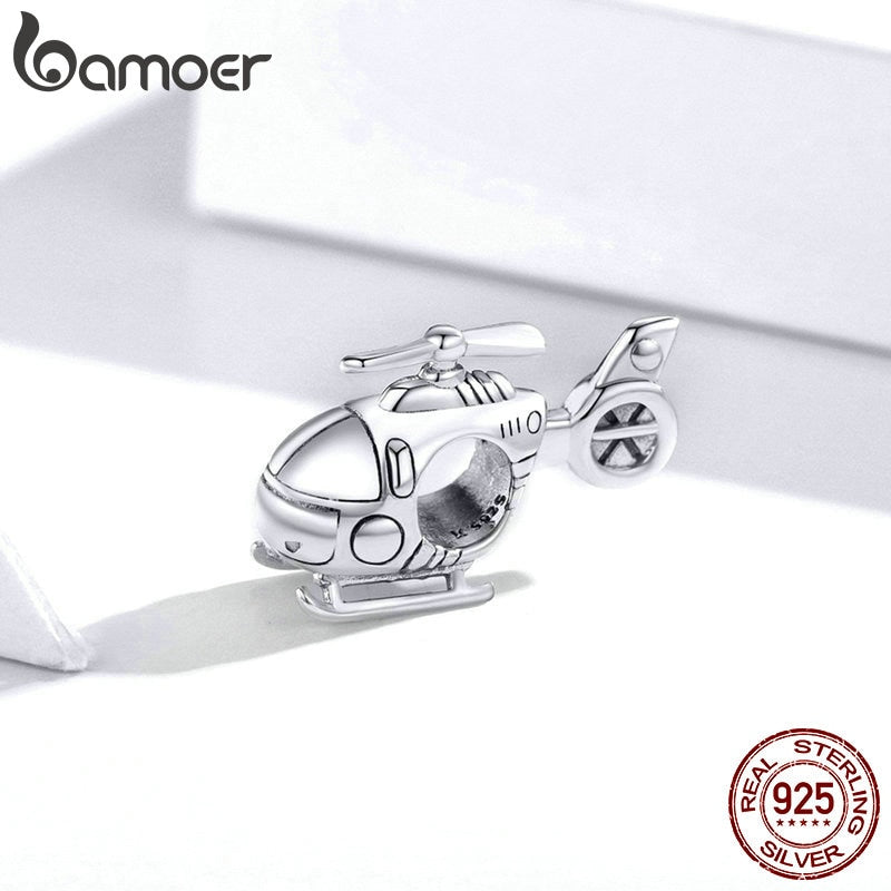 bamoer 925 Sterling Silver Charm for Original DIY Bracelet &amp; Bangle Vintage Little Helicopter Charms Jewelry Bracelet SCC1699