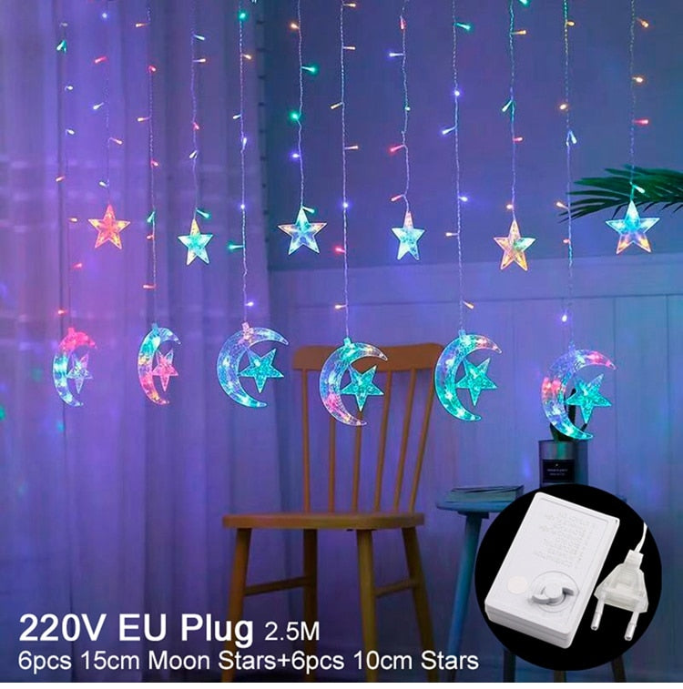 Eid Mubarak Star Moon Led Vorhang Garland String Lights Ramadan Dekoration Islam Muslim Party Decor Eid Al Adha Geschenke Eid Lights