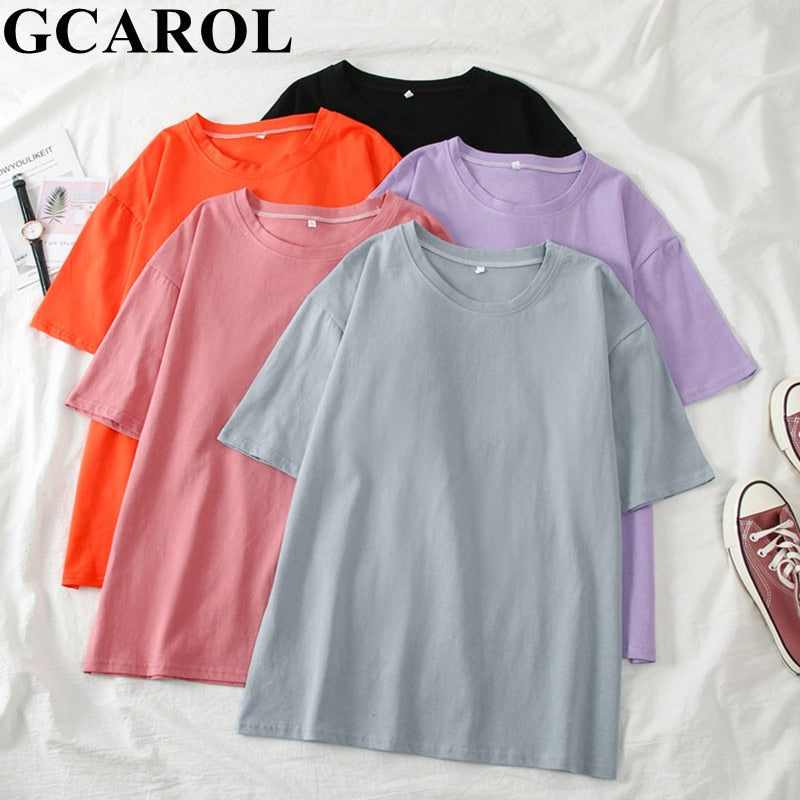 GCAROL Summer T-shirt Women Candy Oversize Boyfriend Style Tops Perfect Basic Tees Render Unlined Upper Garment Pullover 2XL