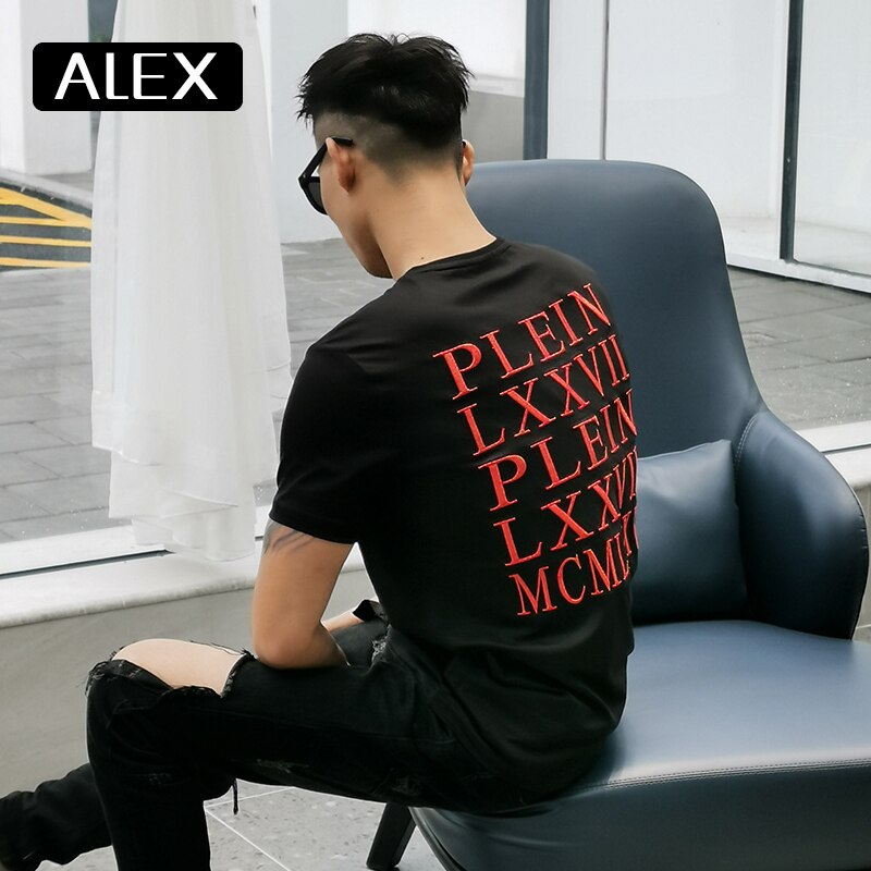 Alex Plein  t shirt men summer casual cotton embroidery black streetwear cotton tshirt men cotton funny men clothing 2020fashion