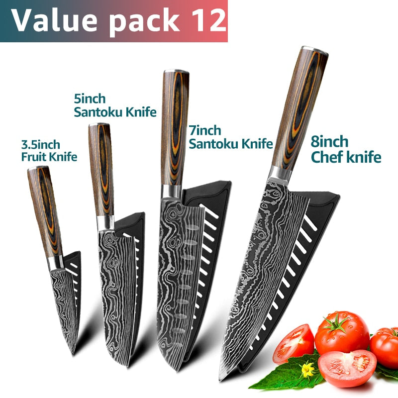 Kitchen Knives Set Stainless Steel 7CR17 Japanese Style Chef Knife Bread Meat Cleaver Paring Kitchen Knife Kitchen Accessories