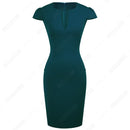 Verano encantador Sexy estilo de celebridad bolsillos de moda hasta la rodilla ceñido al cuerpo ajustado vestido de fiesta de negocios E521