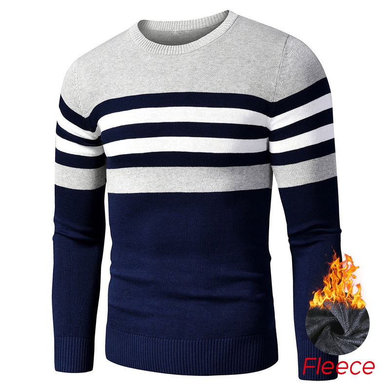 4XL hombres 2020 otoño nuevo Casual rayas grueso polar algodón suéter pulóveres hombres traje moda Vintage cuello redondo abrigo suéter hombres