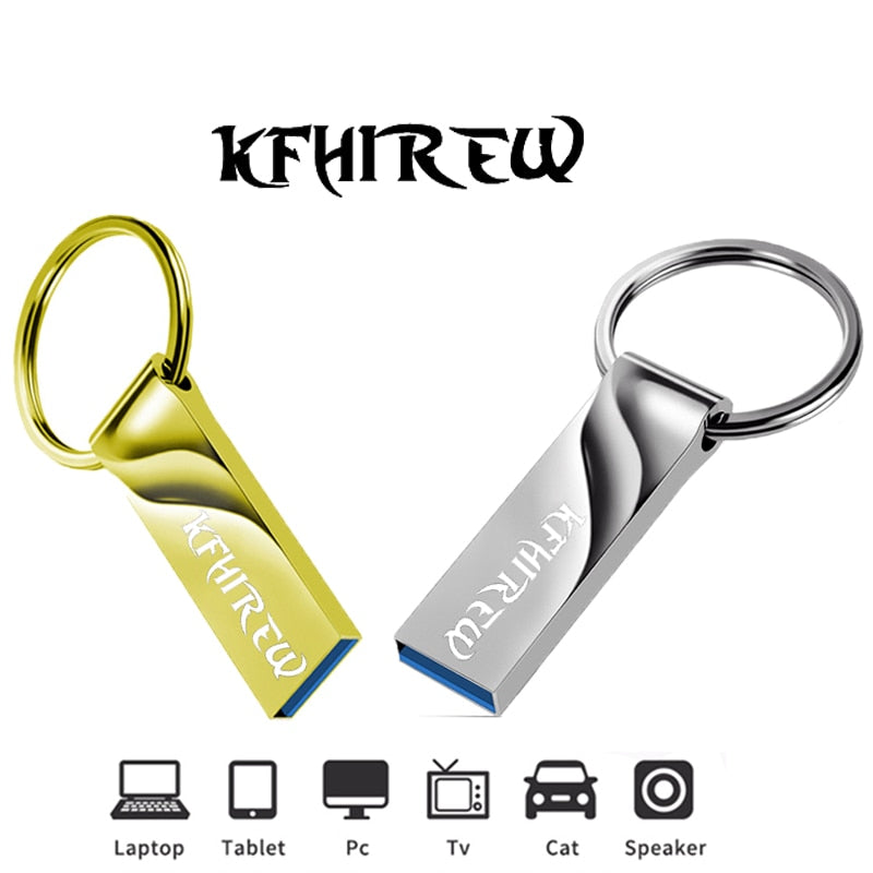 KFHIREW metal Pen Drive 128GB Key USB Stick Flash 64GB Pendrive 32GB cle usb memory 16GB USB Flash Drive 8GB free Type-c adapter