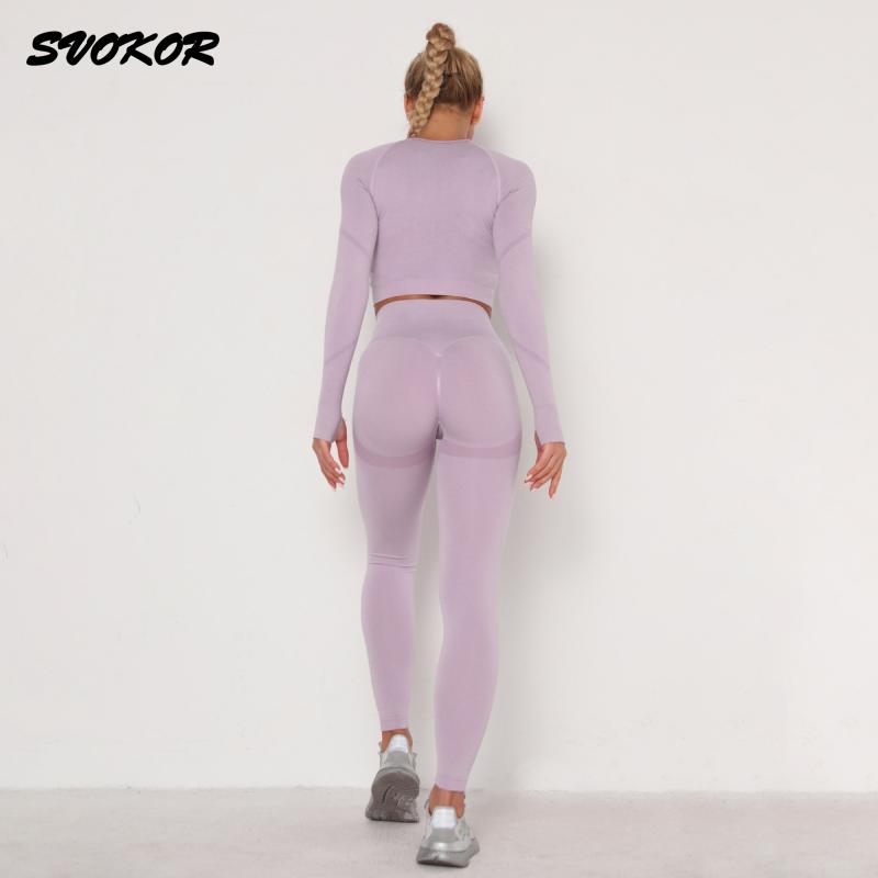 SVOKOR, Top corto, conjunto de gimnasio, conjunto de entrenamiento de Yoga sin costuras para mujer, ropa Fintess, mallas Push Up, ropa deportiva, trajes de mujer, chándal