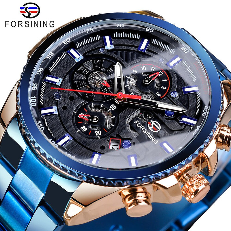 Forsining 2019 3 Dial calendario multifunción militar luminoso mano hombres mecánico deporte automático reloj de pulsera de marca superior de lujo