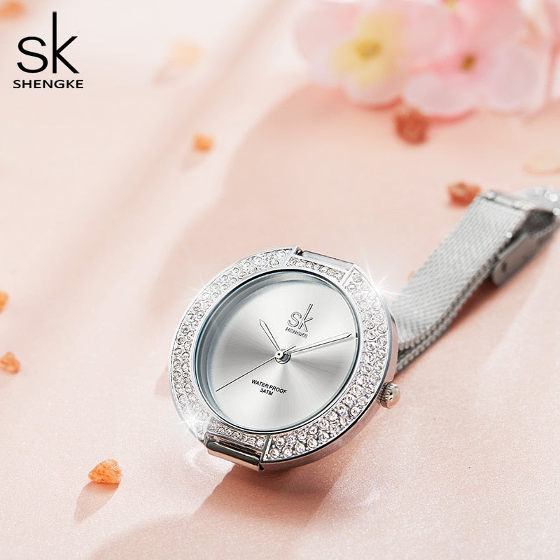 Shengke Luxus Damenuhr Diamant Zifferblatt Armband Armbanduhr für Mädchen Elegante Damen Quarzuhr Damen Kleideruhr Markenuhr