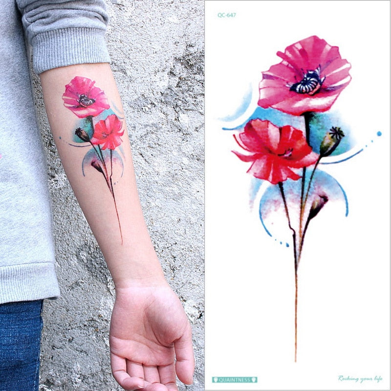 Tatuajes de brazalete temporal a prueba de agua tatuaje temporal pegatina flor loto tatuaje manga mujeres muñeca brazo mangas tatuaje falso chica