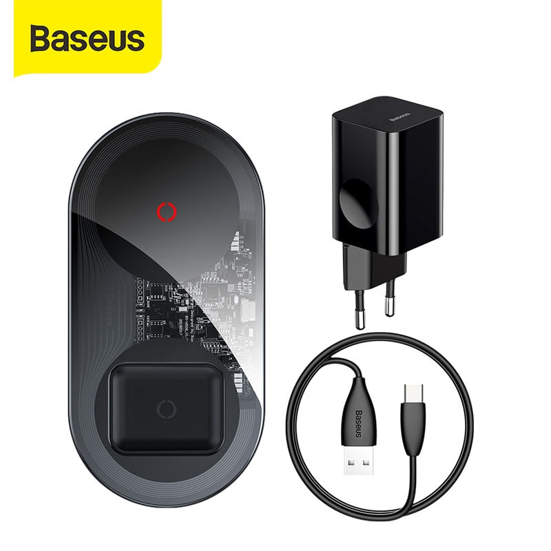 Baseus 24W Qi Wireless Charger For Airpods for iPhone 11 With USB Cable 12V CN/EU/UK Charger Fast Charging Phone Charger Pad