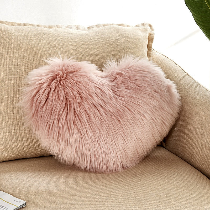 Sofa Pillow Cover+Inner Shaggy Pillow Love Heart Cushion Cover Faux Fur Sheepskin Pillow Case Living Room Decorative Pillowcases