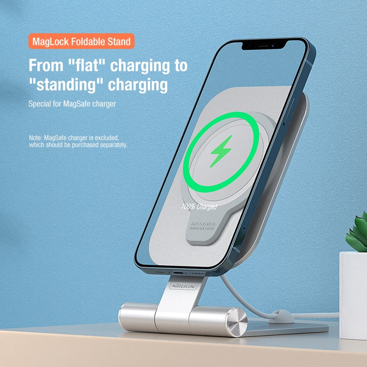 NILLKIN Magnetic Phone Charger Holder For iPhone 13 Pro Max Foldable Aluminium Alloy Phone Stand For iPhone 12 Pro Max