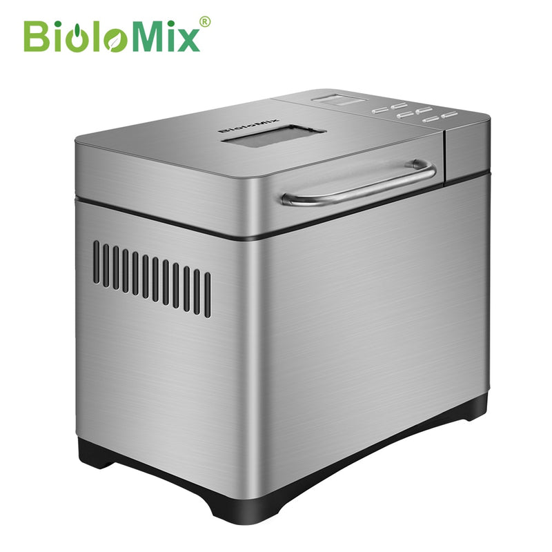 Biolomix Edelstahl 1KG 19-in-1 Automatischer Brotbackautomat 650W Programmierbare Brotmaschine mit 3 Brotgrößen Obst-Nuss-Spender