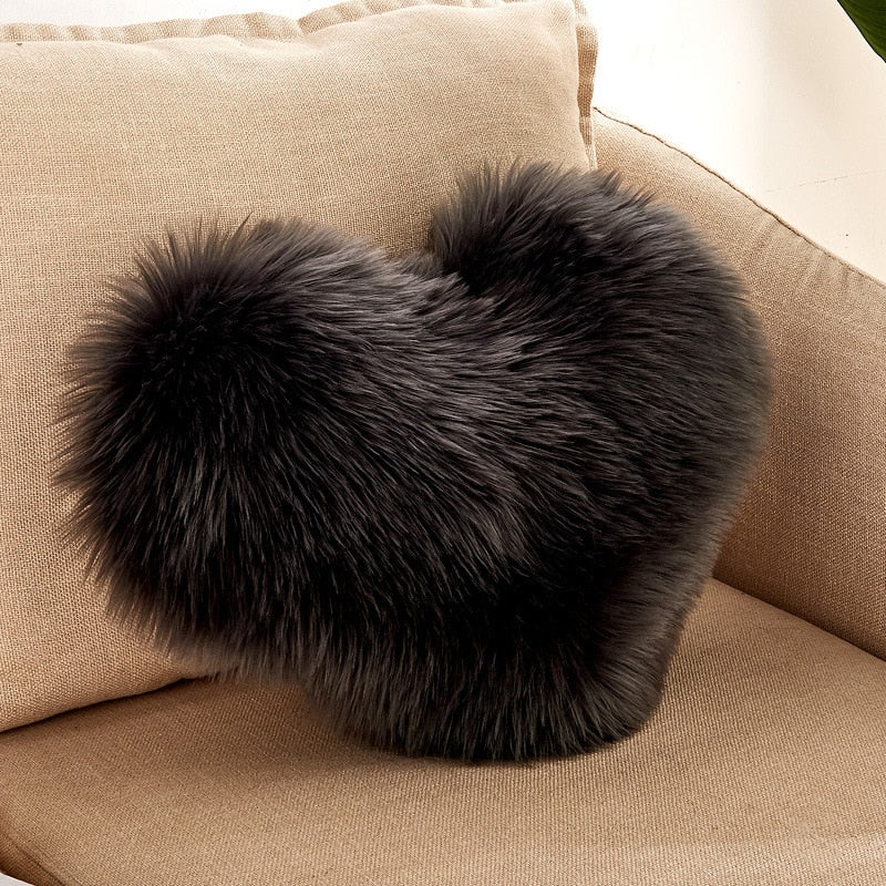 Sofa Pillow Cover+Inner Shaggy Pillow Love Heart Cushion Cover Faux Fur Sheepskin Pillow Case Living Room Decorative Pillowcases