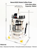 Free Shipping R2D2 Robot Shape Water Kettle 960ML Glass French Press Creative Tea Pot Best Choice Gift Color Box Packaging