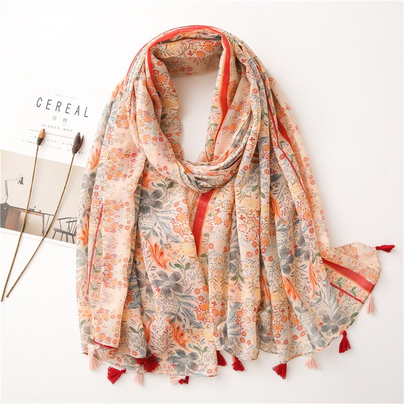 2020 fashion spring summer geometry printing cotton scarf with tassel fashion wraps shawls sunscreen beach hijabs wholesale