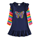 VIKITA Mädchen Baumwollkleid Kinder Cartoon Applizierte Vestidos Kinder Freizeitkleidung Kleidung Mädchen Langarm Patchwork Kleider