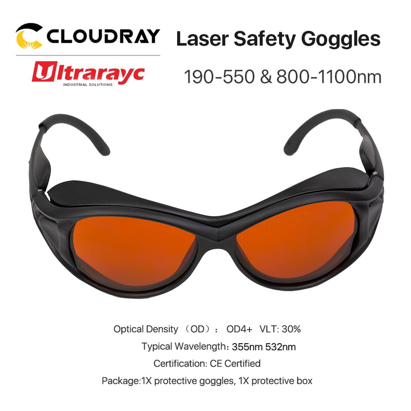 Ultrarayc UV &amp; Green Laser Safety Goggles Small Size Type A 190-550nm &amp; 800-1100nm Shield Protective Glasses Protection Eyewear