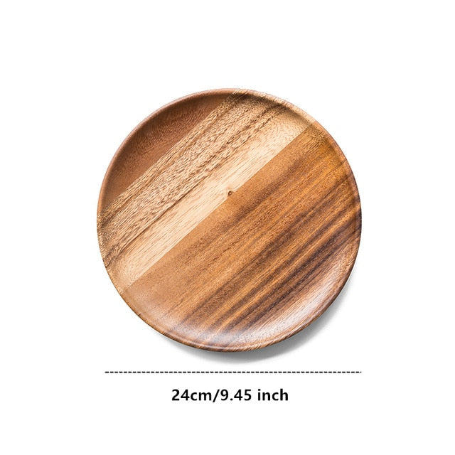 Natural Wooden Round Plates Handmade Dessert Fruit Bread Plate Dish Tray Snacks Dish Soup Dishes Tea Tray Tableware Does not fad