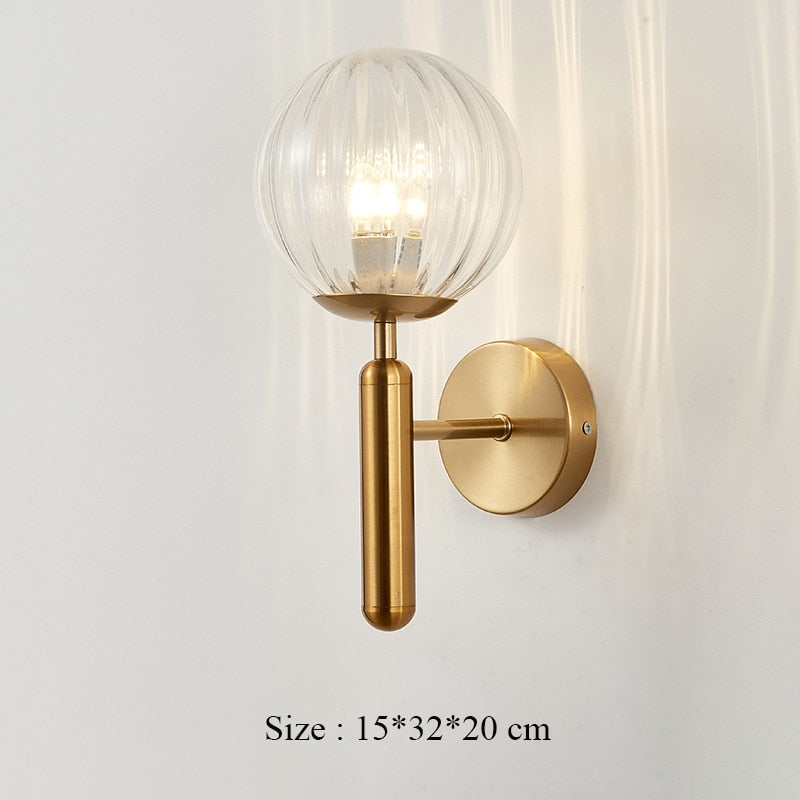 Lámpara de pared Led decorativa, lámpara de lectura nocturna de hierro junto a la lámpara, escaleras para el hogar, candelabro Vintage para Loft, luces de pared, bola de cristal, oro, negro, E27