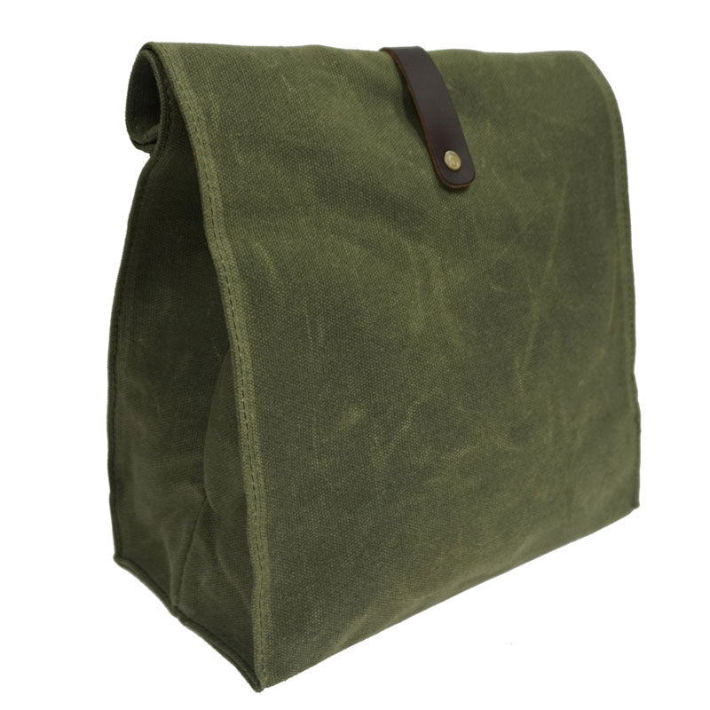 Waxed Canvas Leather Lunch Bag Plastic-Free Waterproof Lunch Box Handbag Dinner Bento Pouch for Work or School Food Storage Bags