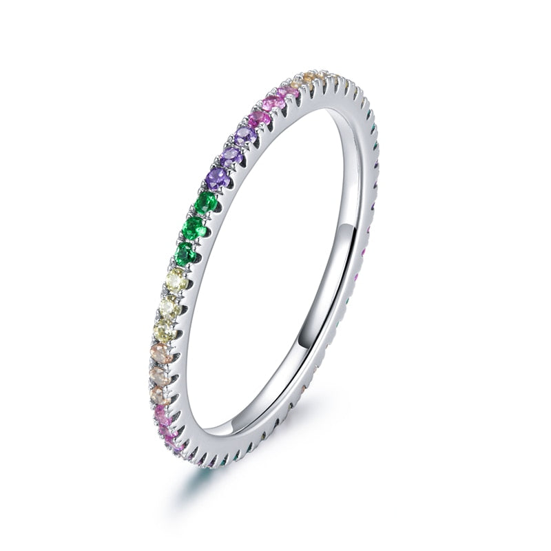 WOSTU anillos simples 100% Plata de Ley 925 deseo brillante anillo apilable para mujer boda Original joyería de moda regalo