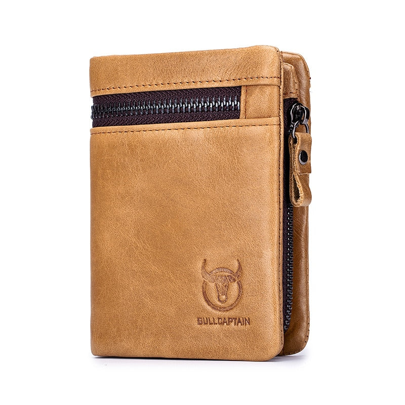 BULLCAPTAIN Short Tri-Fold Buckle Zipper Wallet Men&