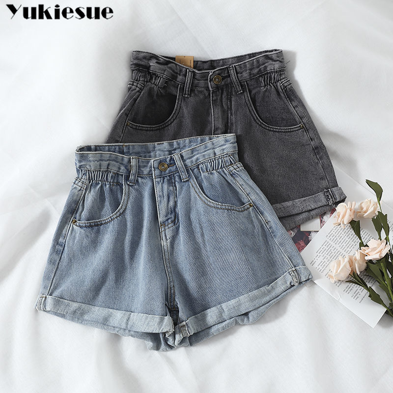 Kleidung S-5XL Damen-Denim-Shorts 2021 High-Waist-Shorts Damen adies Modekleidung elastische Taille mit weitem Bein kurze Jeans