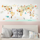 Cartoon Animals Map Wall Stickers for Kids room Bedroom Kindergarten Wall Decor Vinyl PVC Wall Decals Art Murals Home Decoration