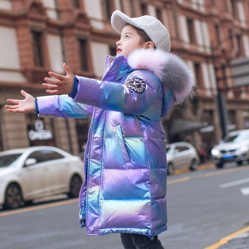2022 Winter Down Jacket For Girls Coat Waterproof Shiny Hooded Children Outerwear Clothing 5-14 Year Teenage Kids Parka Snowsuit