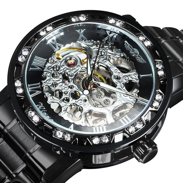 Winner Transparent Diamond Mechanical Watch Skeleton Wrist Watch for Men Top Brand Luxury Watches Unisex Size Clock reloj hombre